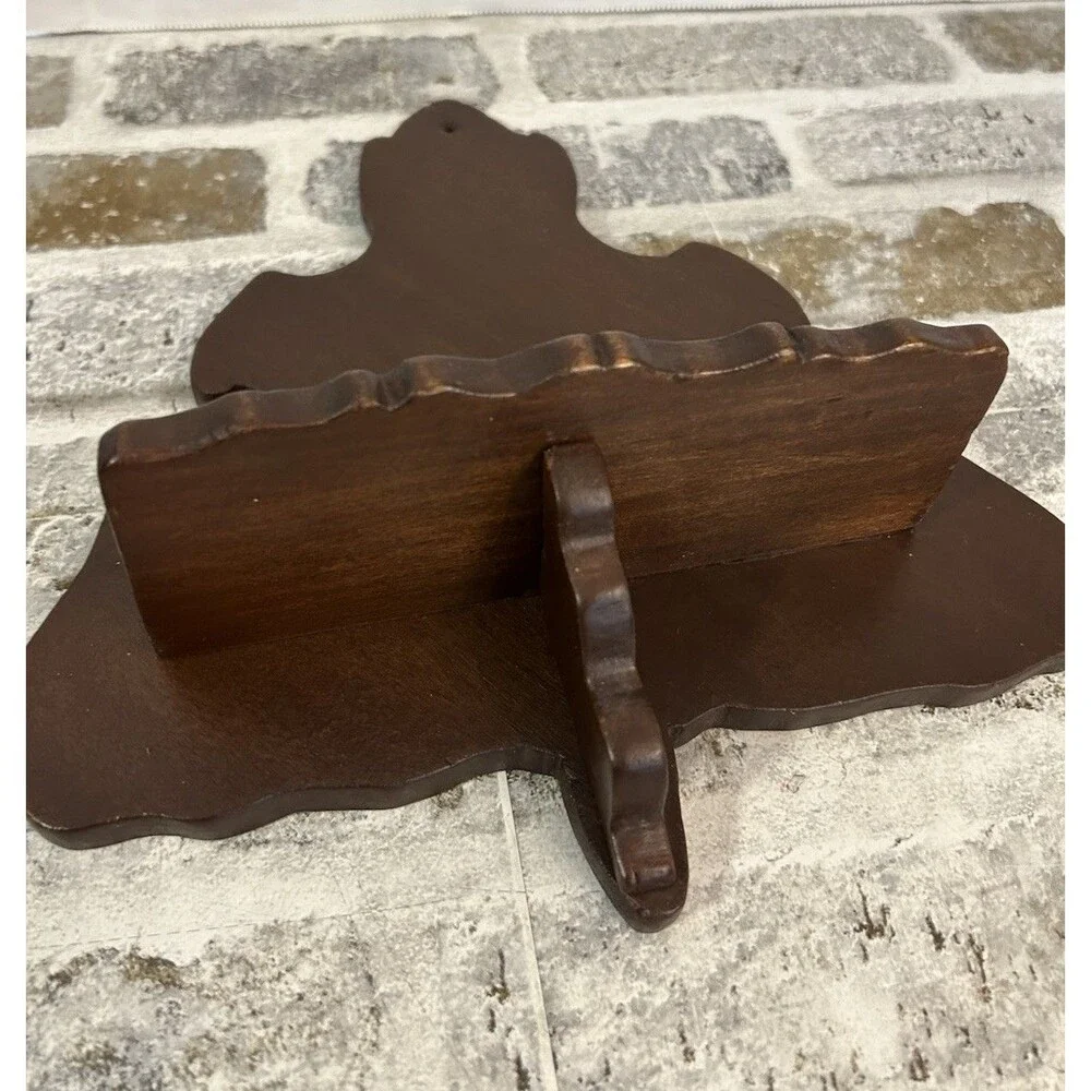 Vintage MCM Wooden Wall Shelf Decorative Scroll-cut Design Dark Brown Display
